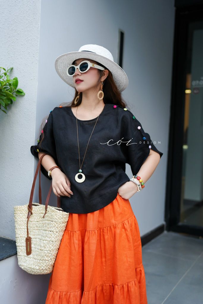 Áo tay rơi đan chéo lưng linen tưng premium Cói Design