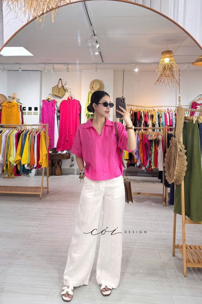 Áo cổ V tay ngắn linen tưng premium Cói Design