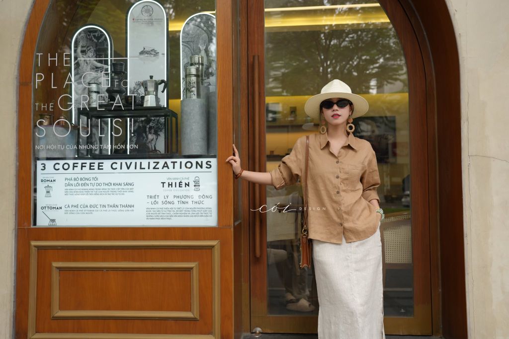 Áo sơ mi lệch vạt linen Cói Design