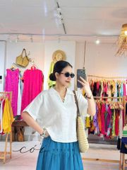 Áo cổ V tay ngắn linen tưng premium Cói Design