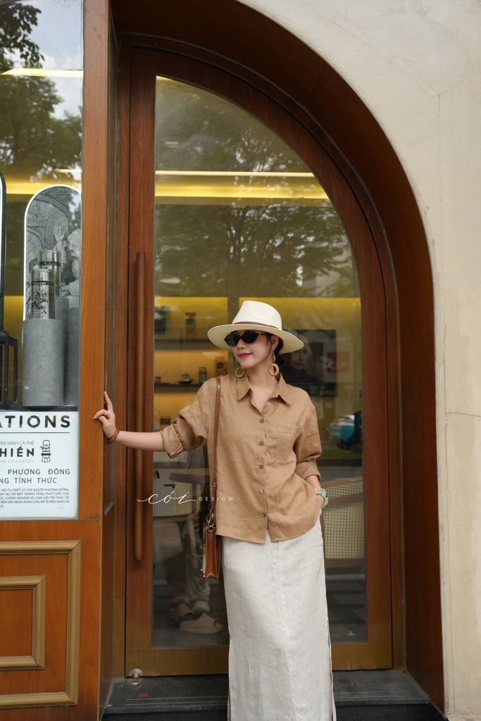 Áo sơ mi lệch vạt linen Cói Design
