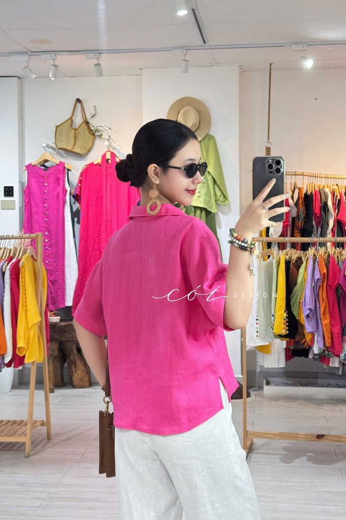 Áo cổ V tay ngắn linen tưng premium Cói Design