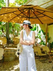 Áo gile nút bọc linen tưng premium Cói Design