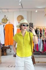 Áo cổ sơ mi xếp ly linen tưng premium Cói Design