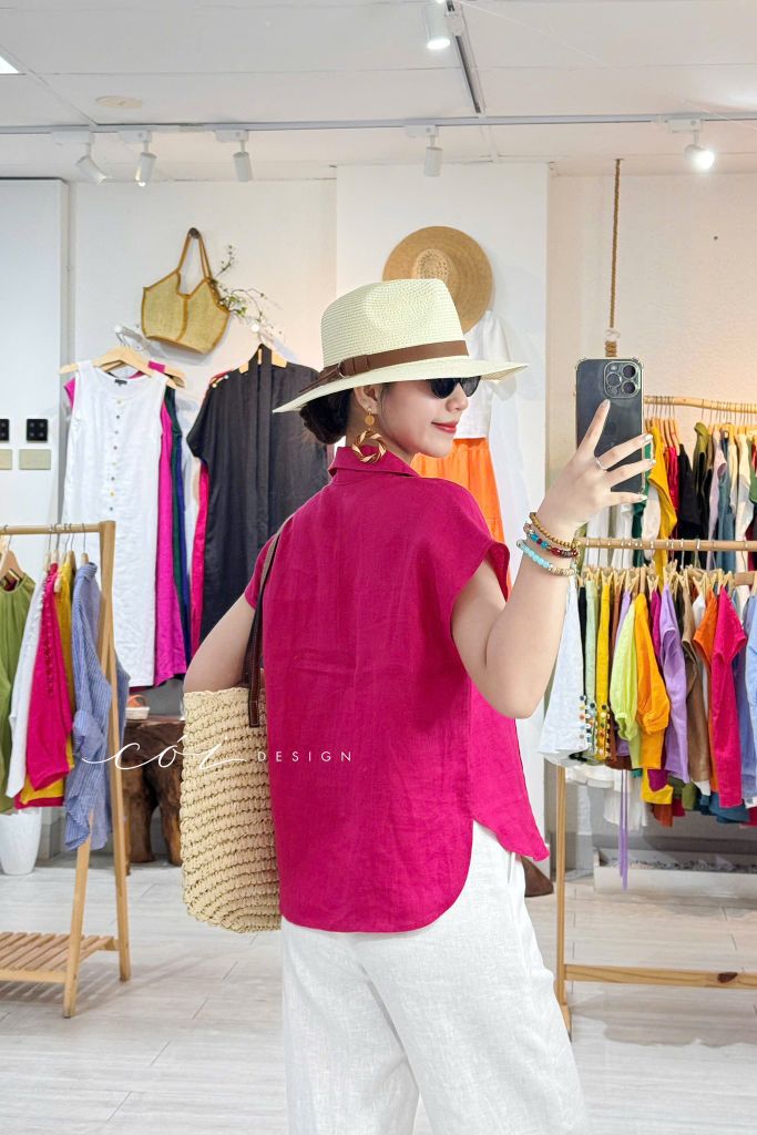 Áo cổ sơ mi xếp ly linen tưng premium Cói Design
