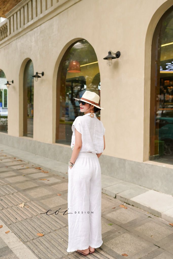Quần suông phối bèo lai túi linen tưng premium Cói Design