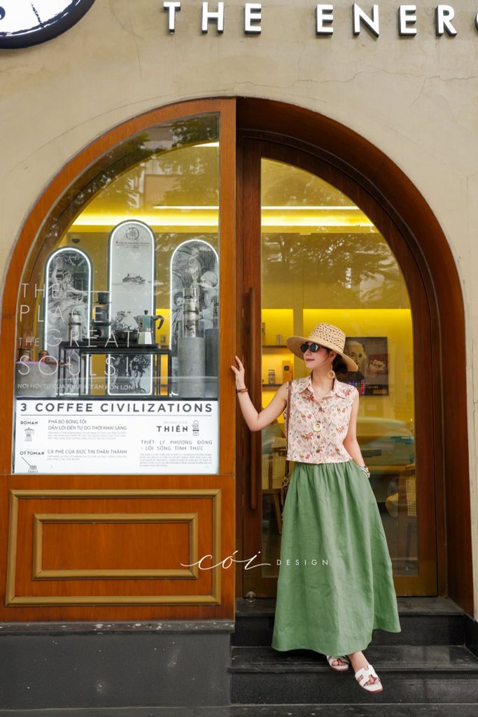 Chân váy suông lưng thun linen tưng Cói Design