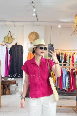 Áo cổ sơ mi xếp ly linen tưng premium Cói Design