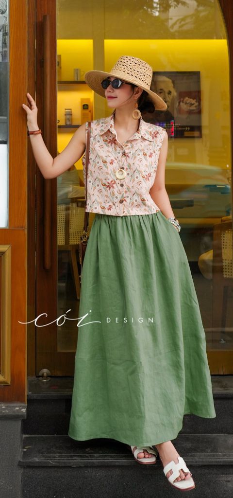 Áo sát nách croptop cổ sơ mi linen Cói Design