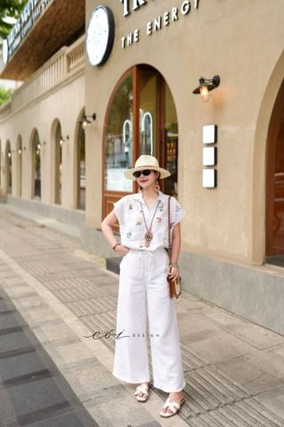 Quần suông phối bèo lai túi linen tưng premium Cói Design