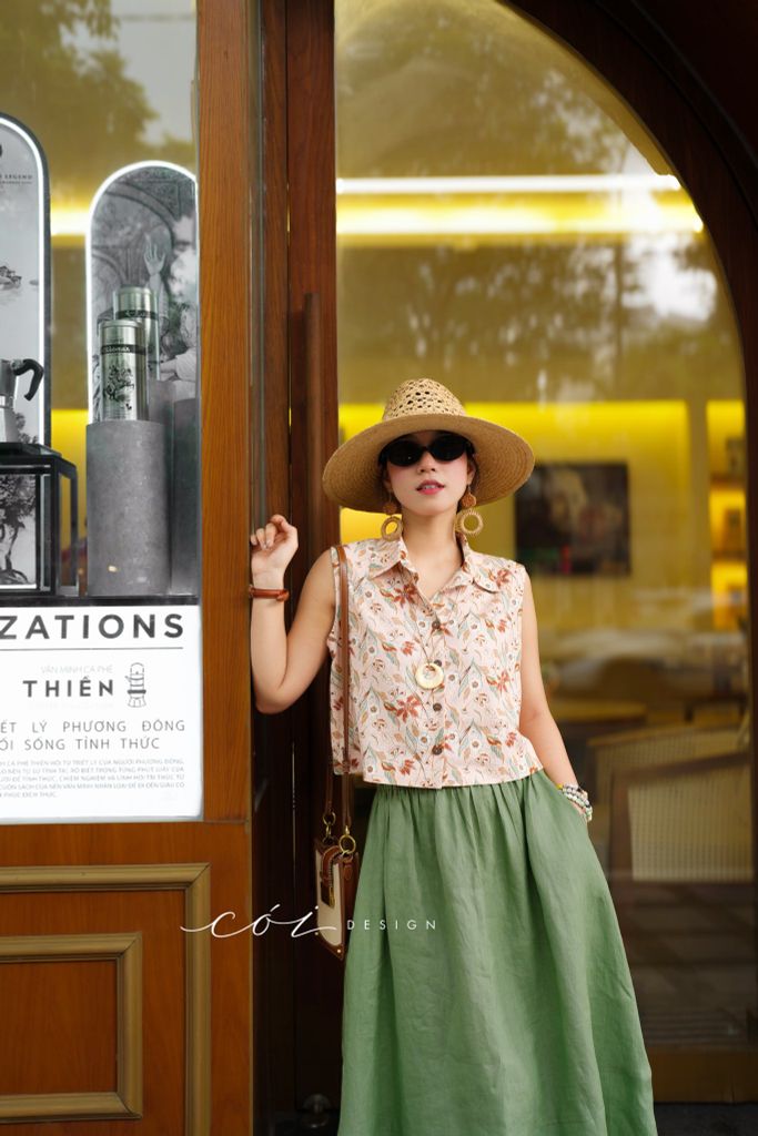 Chân váy suông lưng thun linen tưng Cói Design