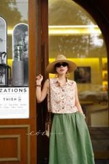 Áo sát nách croptop cổ sơ mi linen Cói Design