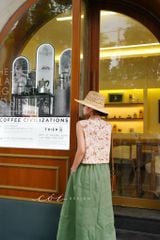 Áo sát nách croptop cổ sơ mi linen Cói Design