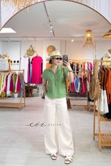 Áo cổ sơ mi xếp ly linen tưng premium Cói Design