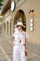 Quần suông phối bèo lai túi linen tưng premium Cói Design