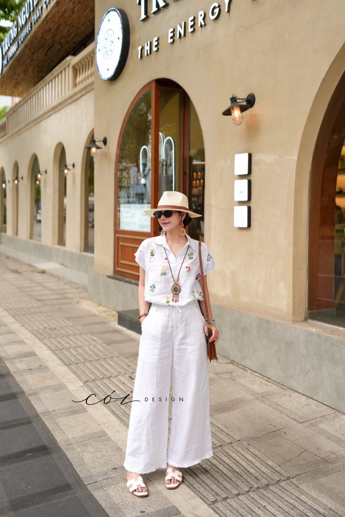 Quần suông phối bèo lai túi linen tưng premium Cói Design