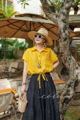 Áo Thêu hoa túi croptop rút eo linen tưng premium Cói Design