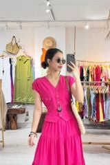 Set chân váy áo gile tay xếp linen bambo Cói Design