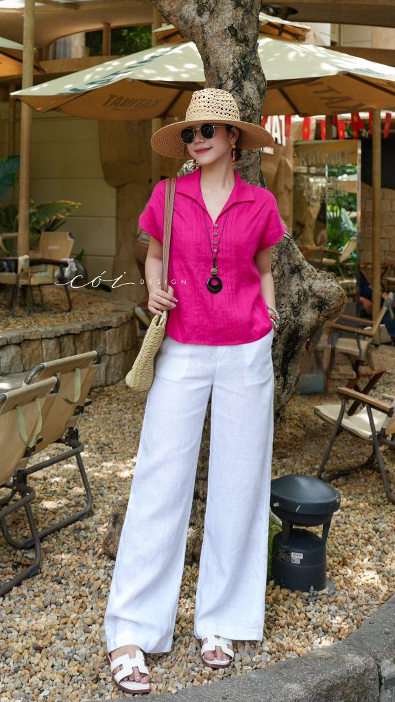 Áo cổ sơ mi xếp ly linen tưng premium Cói Design