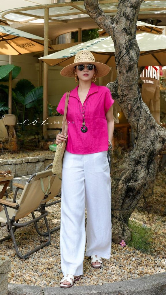 Áo cổ sơ mi xếp ly linen tưng premium Cói Design