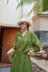 Áo cổ trụ 19 nút bọc màu Linen tưng premium Cói Design