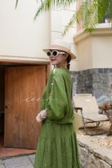 Áo cổ trụ 19 nút bọc màu Linen tưng premium Cói Design