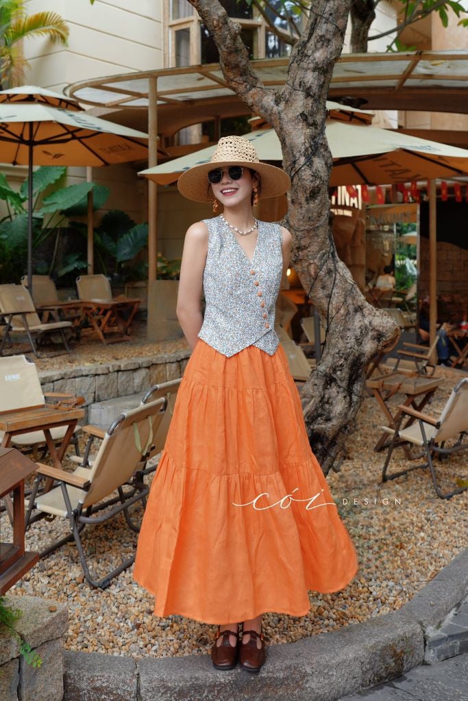 Chân váy tầng linen tưng premium Cói Design