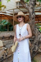 Đầm xẻ tà nút bọc màu linen tưng premium Cói Design