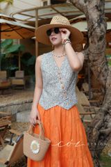 Áo gile nút bọc linen tưng premium Cói Design