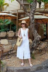 Đầm xẻ tà nút bọc màu linen tưng premium Cói Design