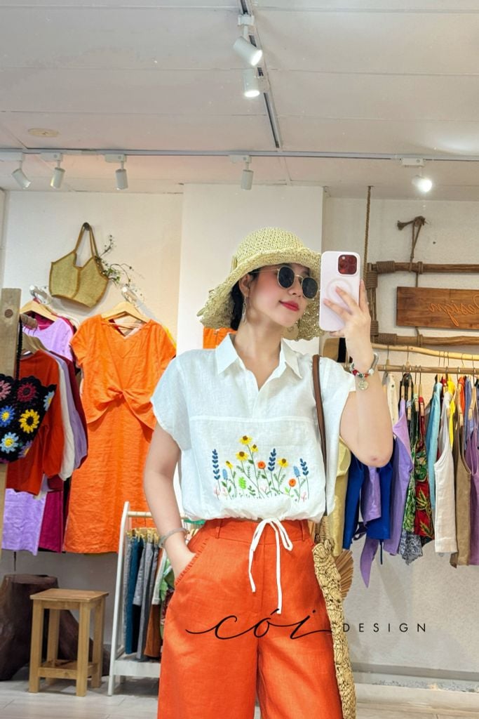 Quần suông phối bèo lai túi linen tưng premium Cói Design