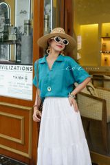 Áo cổ V tay ngắn linen tưng premium Cói Design