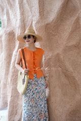 Áo cổ tròn phối nơ linen tưng premium Cói Design