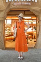 Đầm sát nách nút bọc màu 2 túi linen tưng premium Cói Design