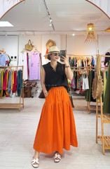 Chân váy 1 tầng nút bọc linen tưng premium Cói Design