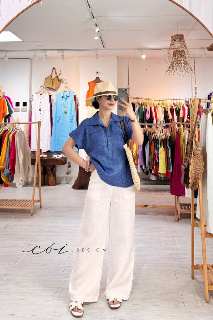 Áo sơ mi 2 túi mổ linen tưng premium Cói Design