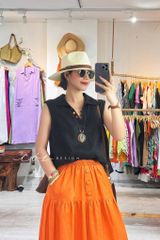 Chân váy 1 tầng nút bọc linen tưng premium Cói Design