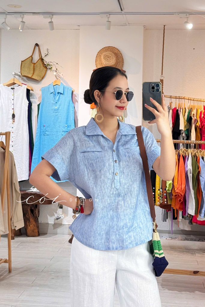 Áo sơ mi 2 túi mổ linen tưng premium Cói Design