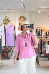 Áo cổ sơ mi 3 nút tay dài linen tưng premium Cói Design