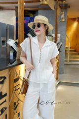 Áo cổ sơ mi xếp ly linen tưng premium Cói Design