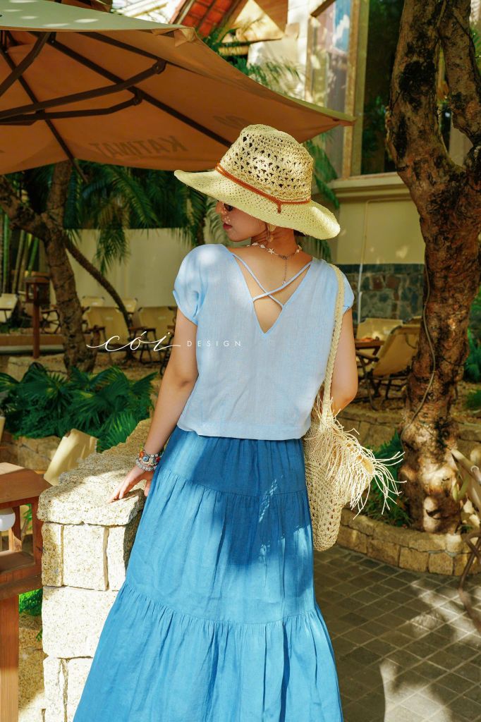 Áo tay xếp lưng đan dây chéo linen tưng premium Cói Design