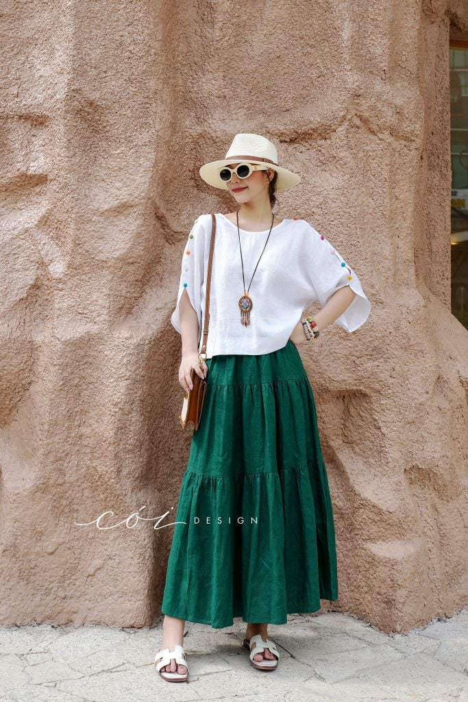 Áo tay rơi đan chéo lưng linen tưng premium Cói Design