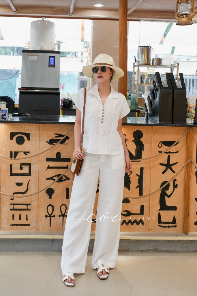 Áo cổ sơ mi xếp ly linen tưng premium Cói Design