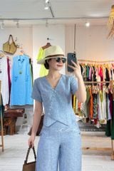 Áo gile xéo nút tay ngắn linen tưng premium Cói Design