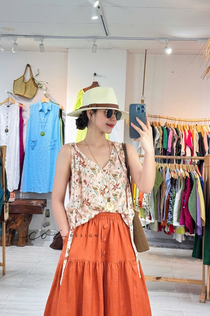 Áo sát nách cổ tim phối dây linen Hàn Cói Design