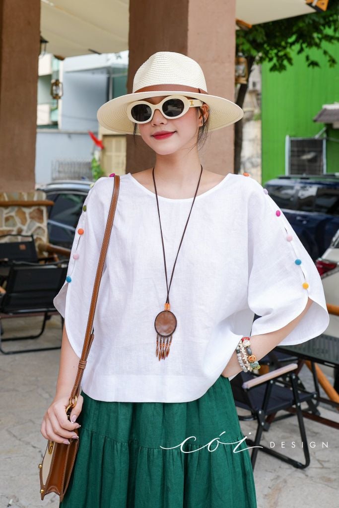 Áo tay rơi đan chéo lưng linen tưng premium Cói Design