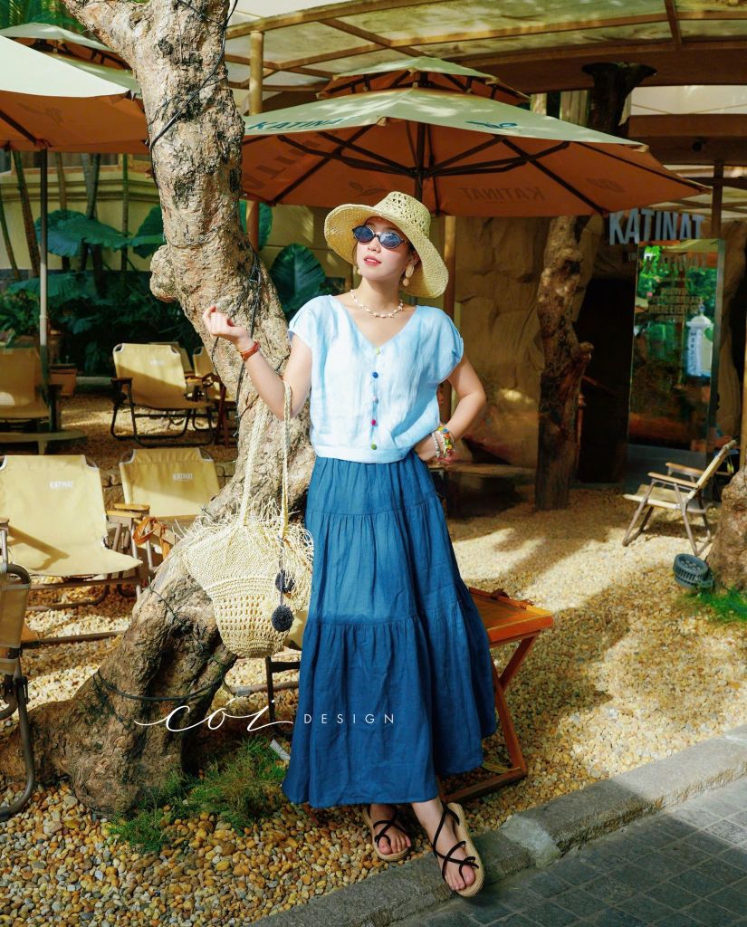 Áo tay xếp lưng đan dây chéo linen tưng premium Cói Design