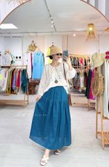 Chân váy 1 tầng nút bọc linen tưng premium Cói Design