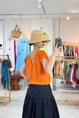 Chân váy 1 tầng nút bọc linen tưng premium Cói Design