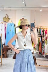 Chân váy 1 tầng nút bọc linen tưng premium Cói Design